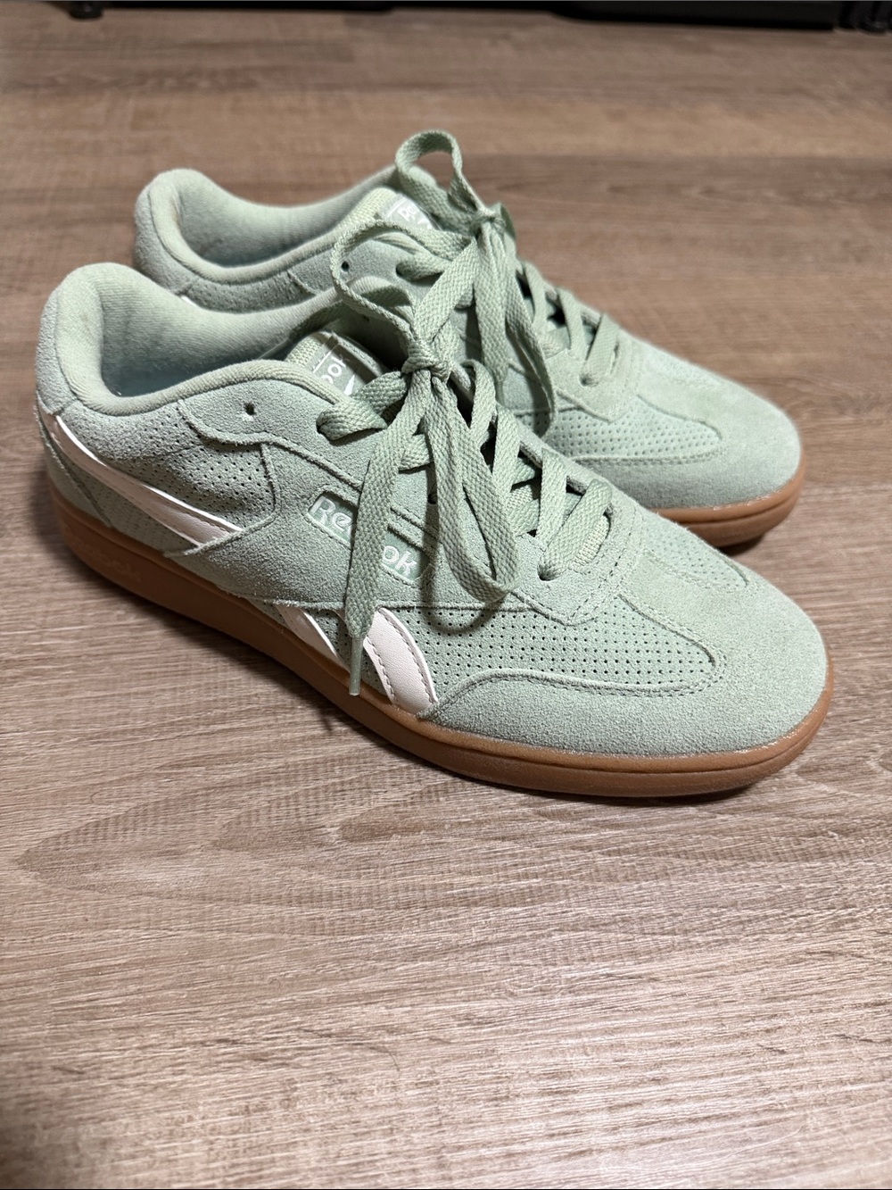 Reebok Women's Suede Sneakers in Sage Green with White Stripes
